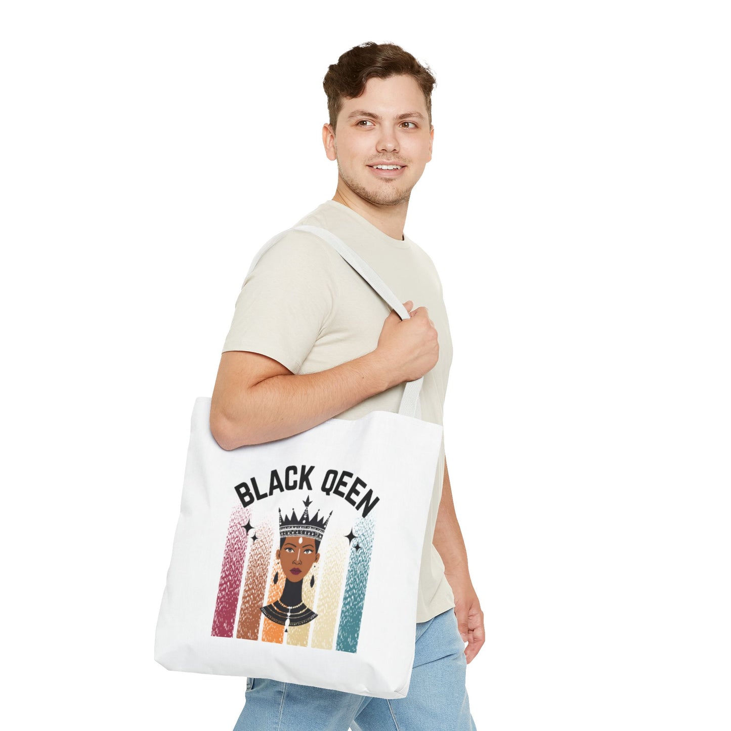 Black Queen Power Tote – Afrocentric Art Print, Durable Everyday Bag
