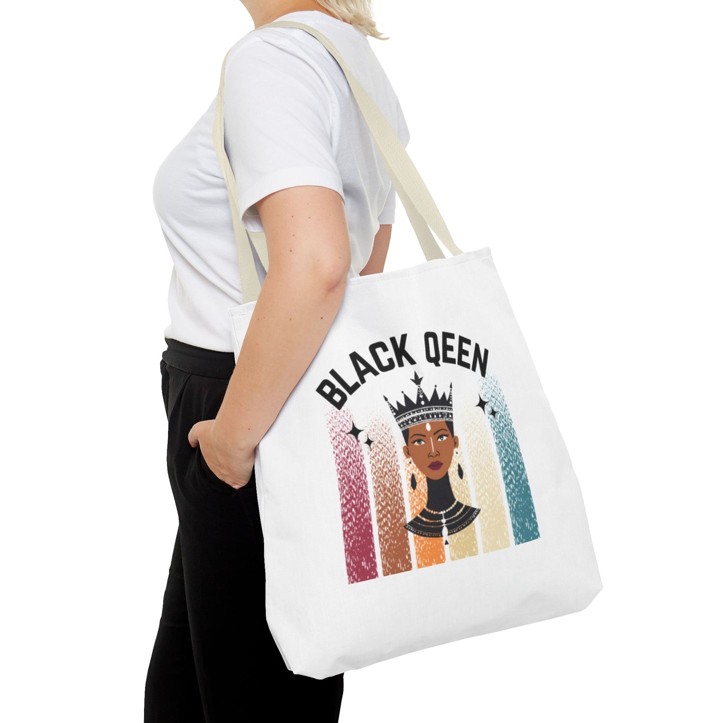 Black Queen Power Tote – Afrocentric Art Print, Durable Everyday Bag