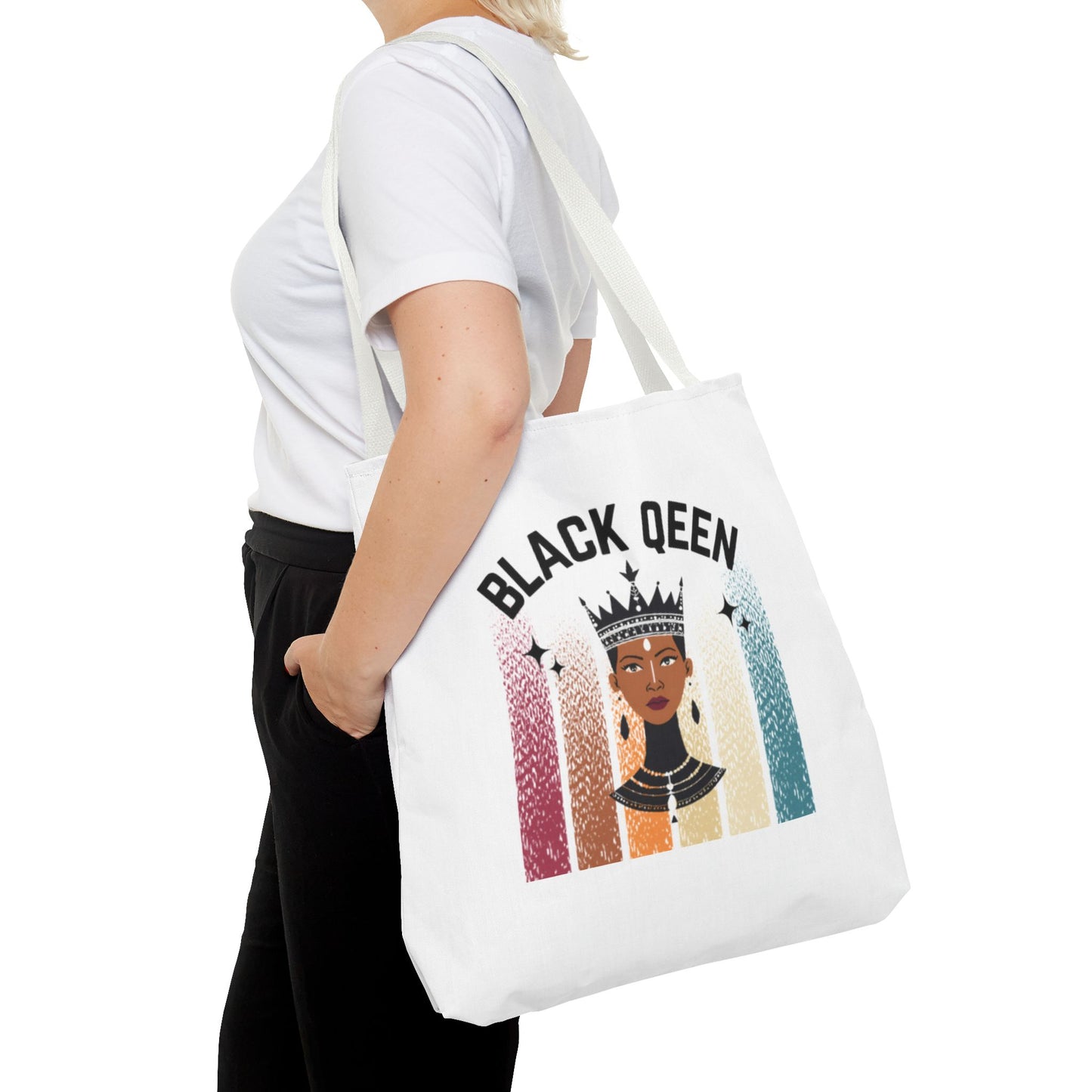 Black Queen Power Tote – Afrocentric Art Print, Durable Everyday Bag