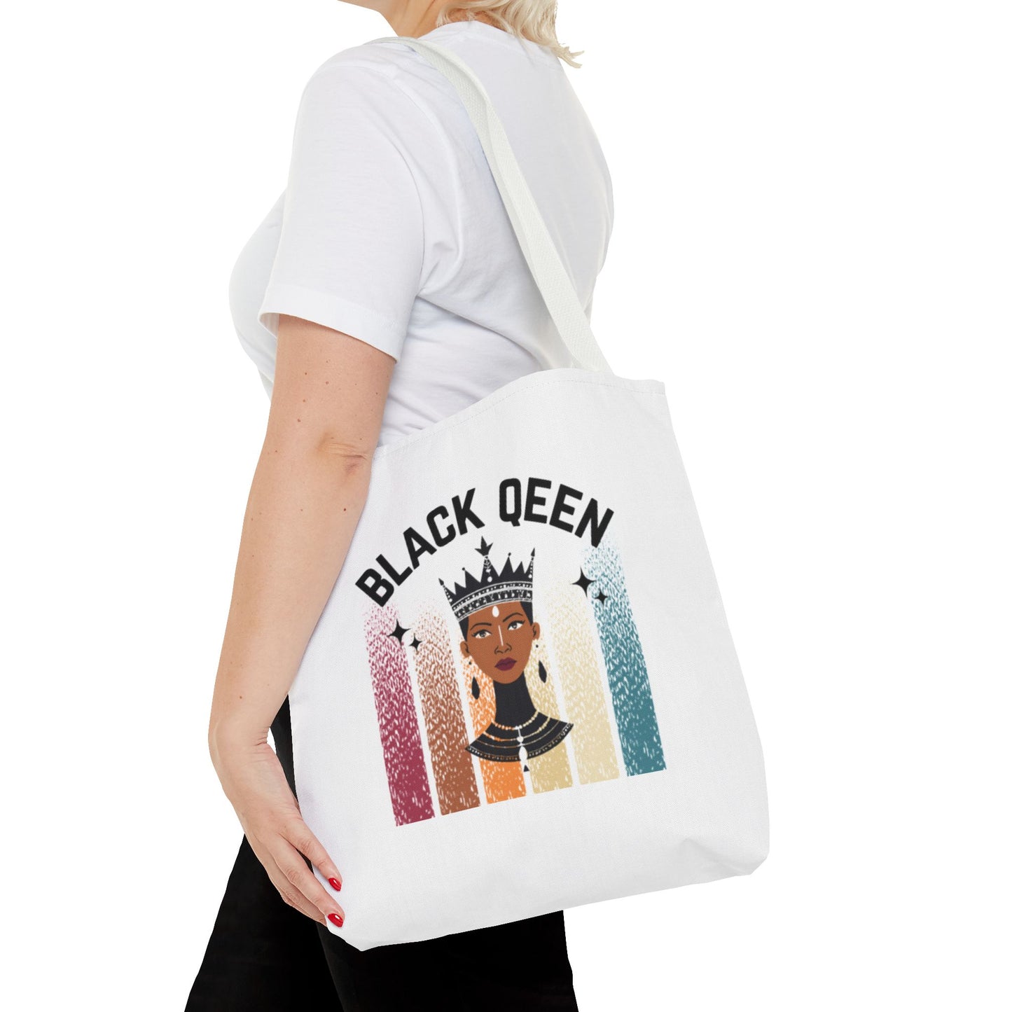 Black Queen Power Tote – Afrocentric Art Print, Durable Everyday Bag