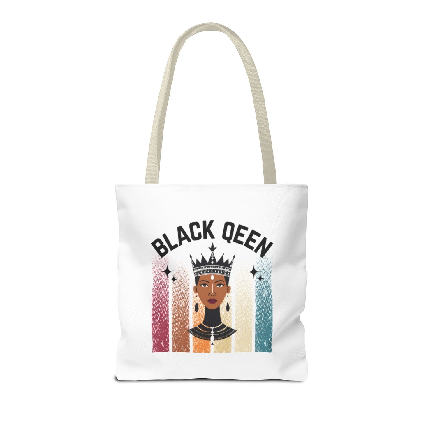 Black Queen Power Tote – Afrocentric Art Print, Durable Everyday Bag