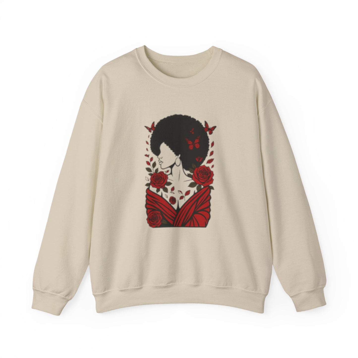 Red Roses and Butterflies Afro Art sweatshirt