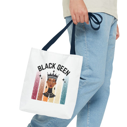 Black Queen Power Tote – Afrocentric Art Print, Durable Everyday Bag