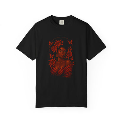 Crowned in Bloom: Afro Beauty Tee – Afrocentric Floral T-Shirt for Women