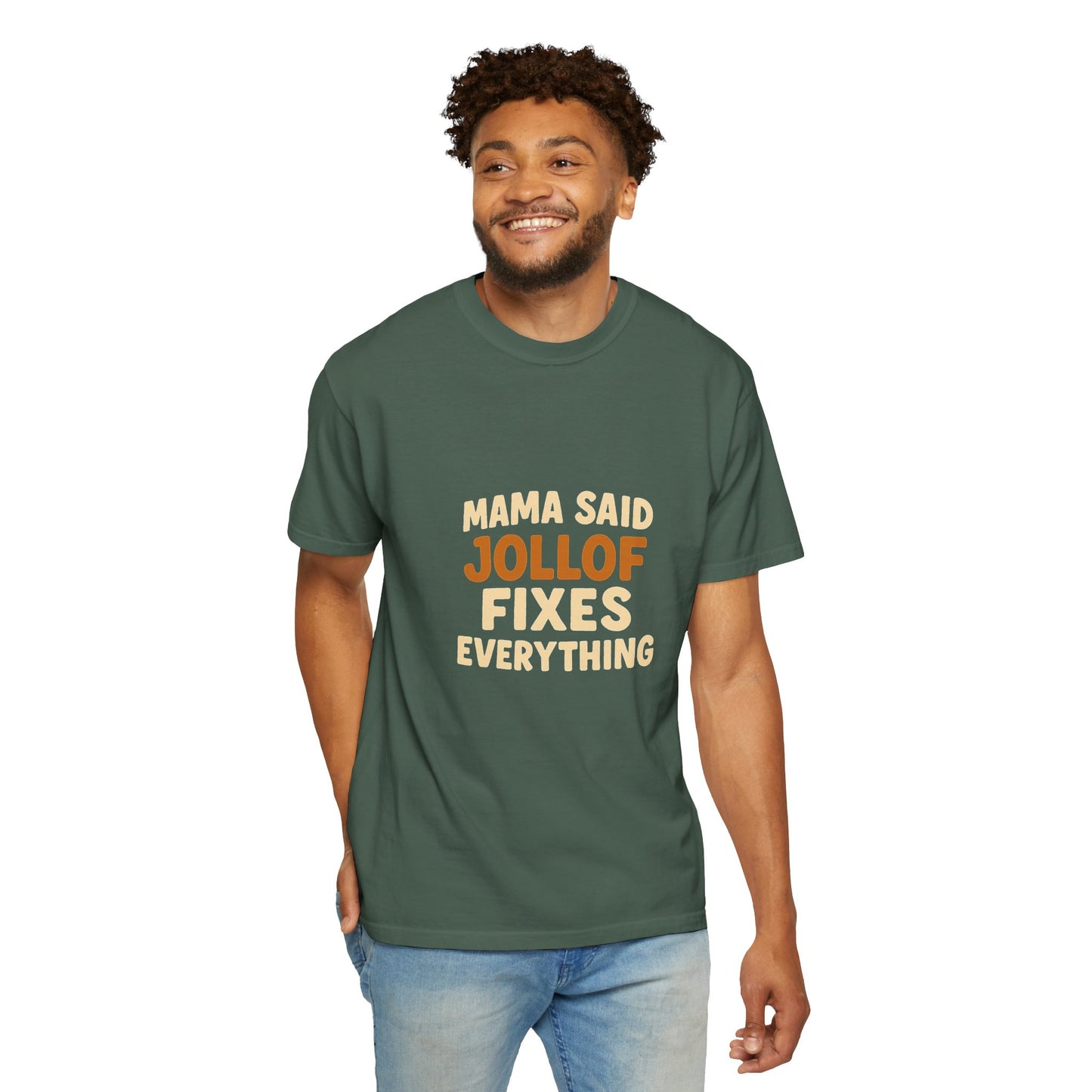 Mama Said Jollof Fixes Everything T-Shirt, Unisex Garment-Dyed Tee, Funny Foodie Shirt, Gift for Food Lovers, Casual Wear