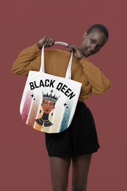 Black Queen Power Tote – Afrocentric Art Print, Durable Everyday Bag