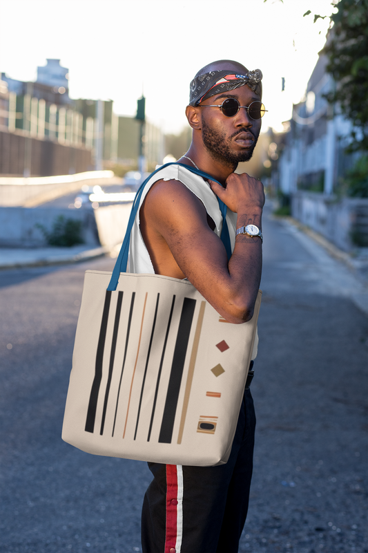 man carrying a Tribal Code Totebag – Lines of Legacy 