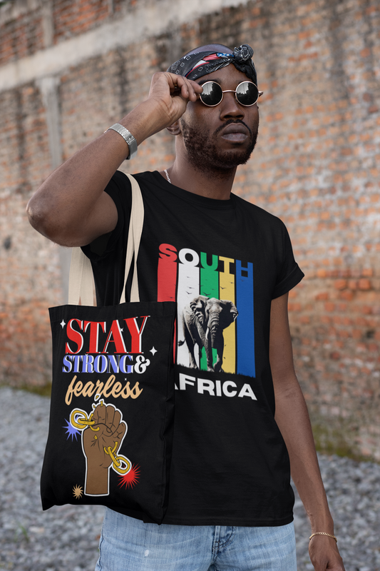 Stay Strong & Fearless Tote – Bold Afrocentric Print, Everyday Empowerment Bag