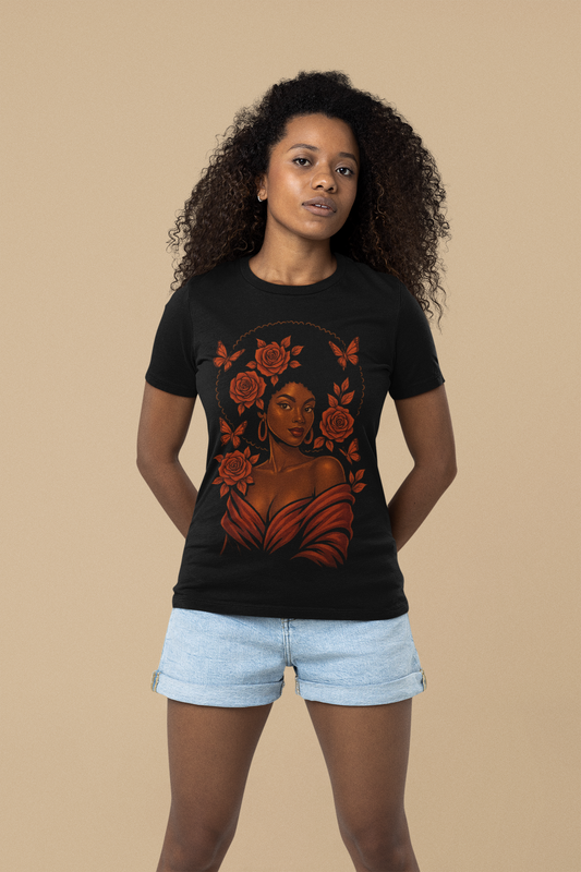 Crowned in Bloom: Afro Beauty Tee – Afrocentric Floral T-Shirt for Women