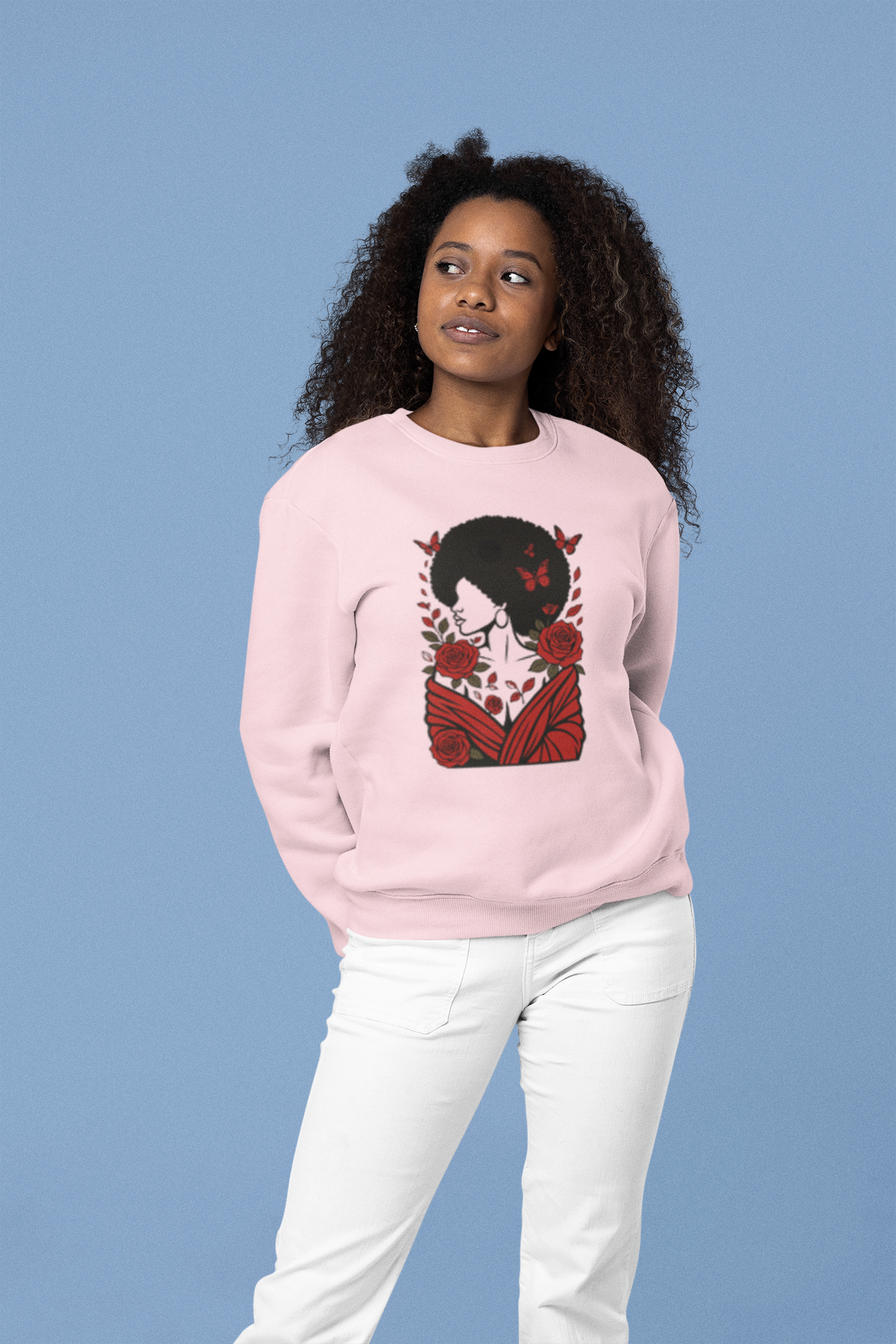 Red Roses and Butterflies Afro Art sweatshirt