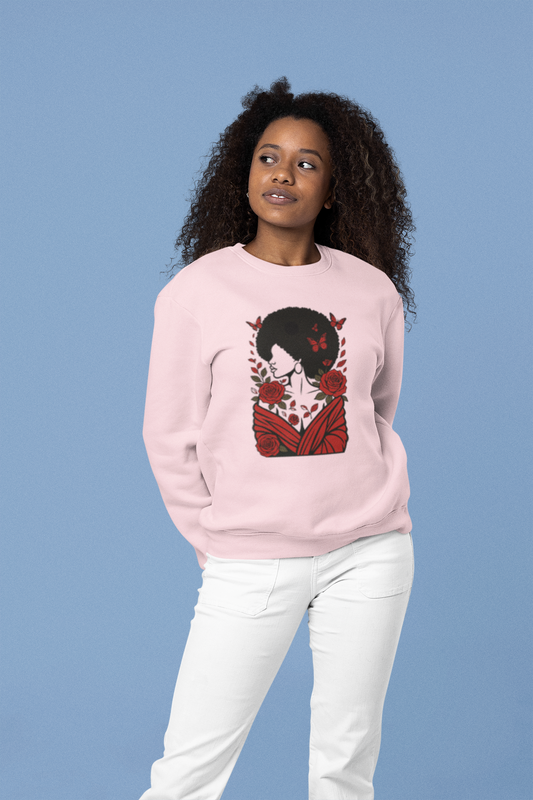 Red Roses and Butterflies Afro Art sweatshirt