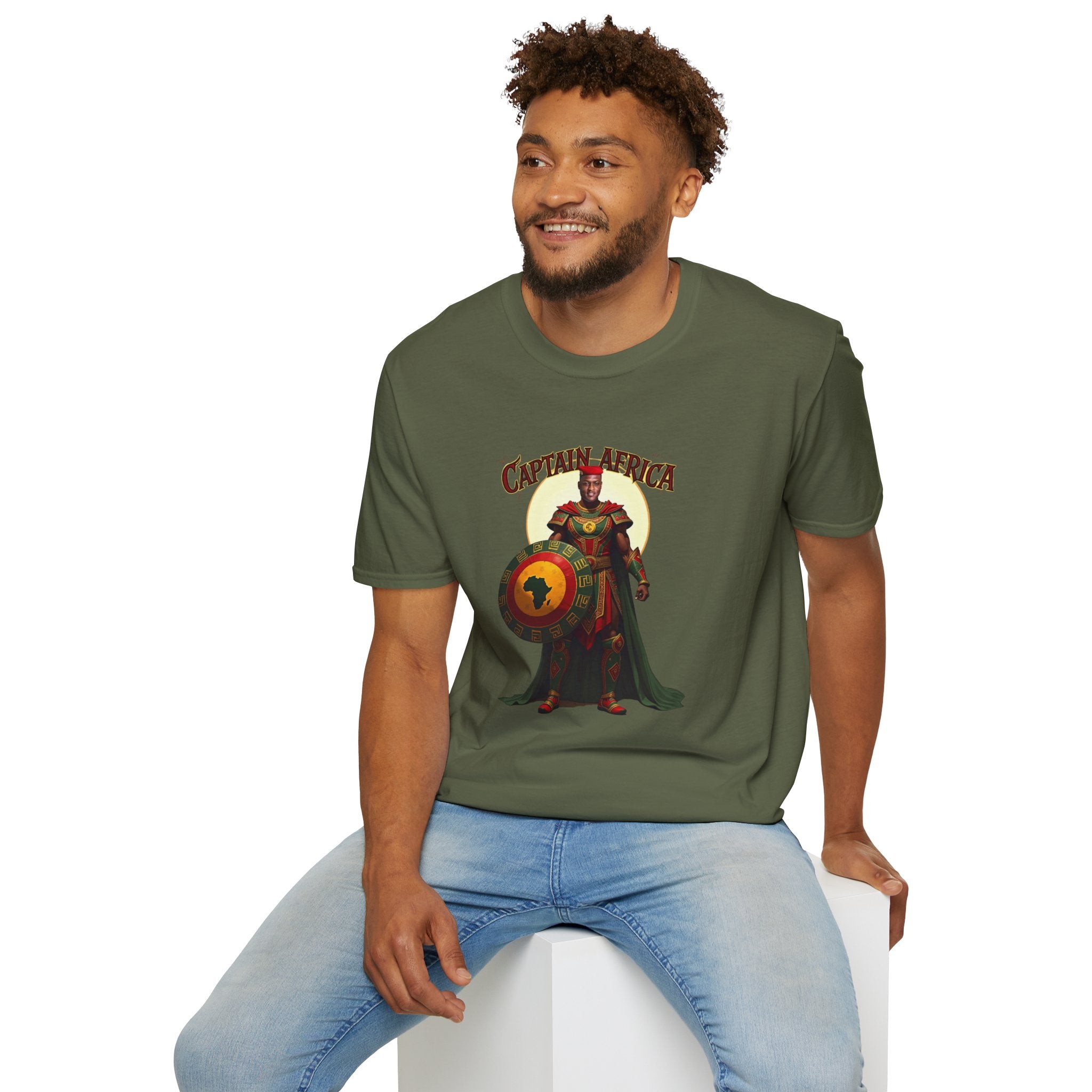 Captain Africa Unisex Softstyle T-Shirt, Comfortable Graphic Tee, Perfect for Gifts, Everyday Wear, Cultural Pride