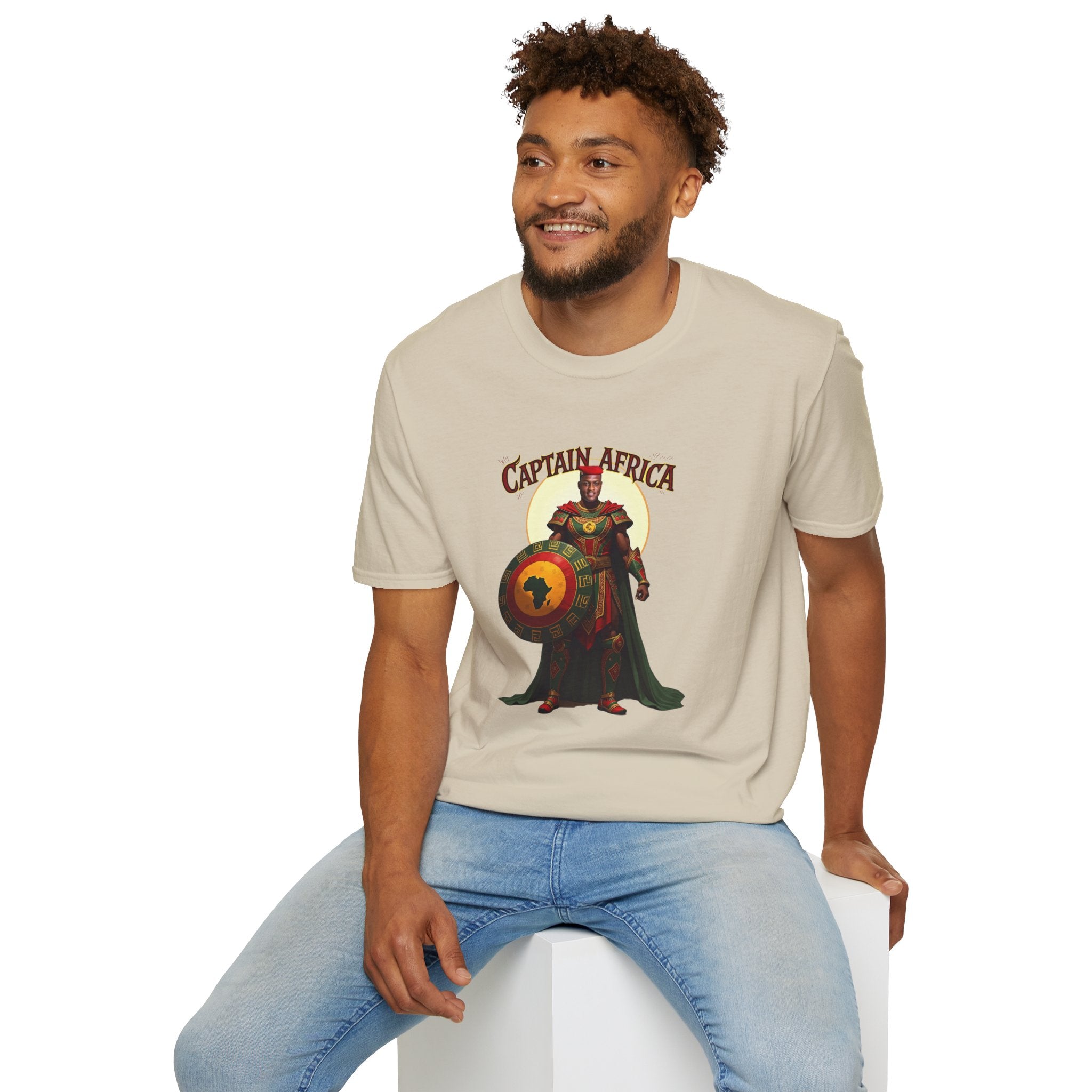 Captain Africa Unisex Softstyle T-Shirt, Comfortable Graphic Tee, Perfect for Gifts, Everyday Wear, Cultural Pride